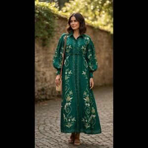 Agua By Agua Bendita Elegant Green Floral Maxi Dress